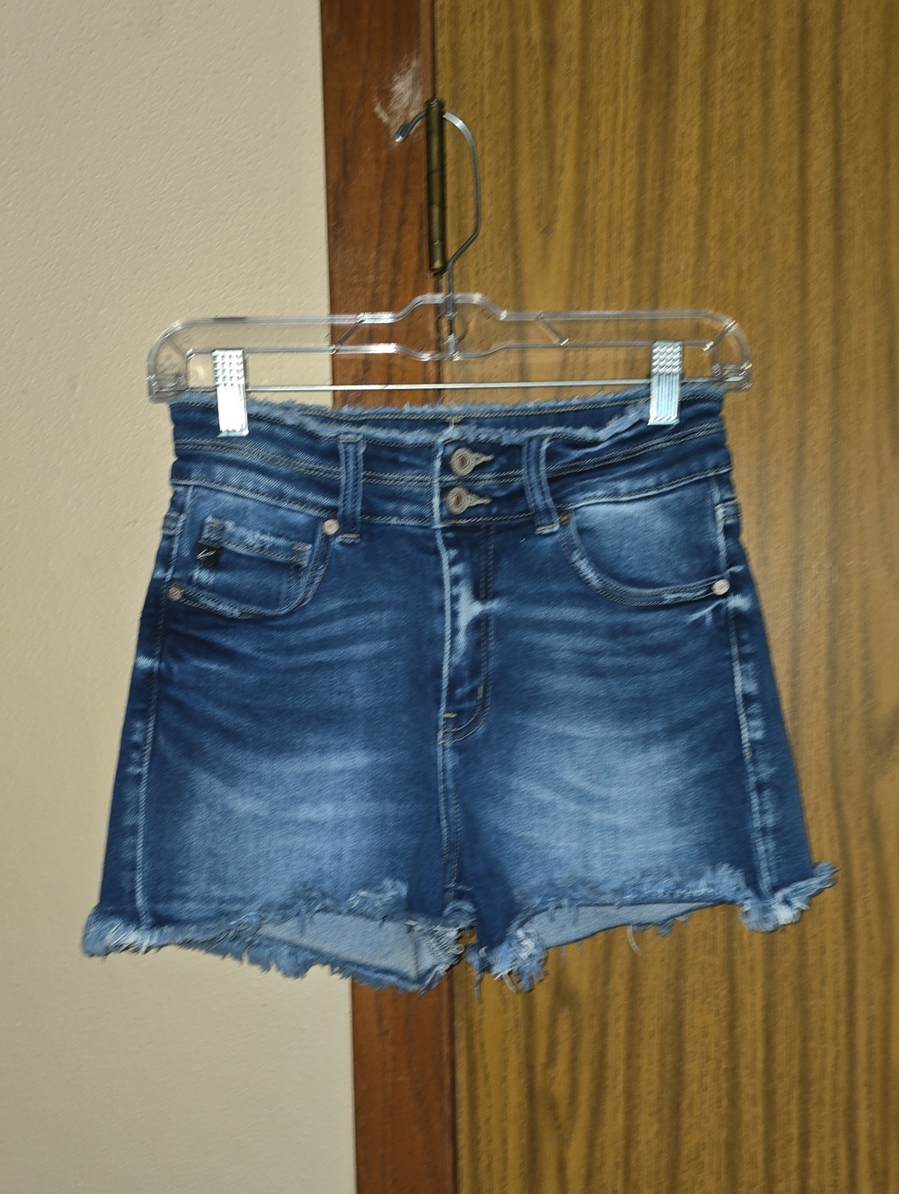KanCan Blue High-Rise Frayed Hem Denim Shorts